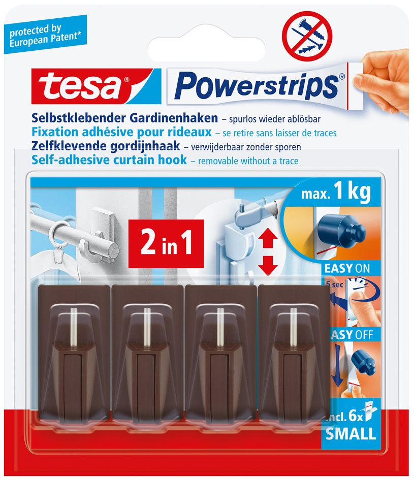 tesa Powerstrips Fixation adhésive pour rideaux Vario,marron