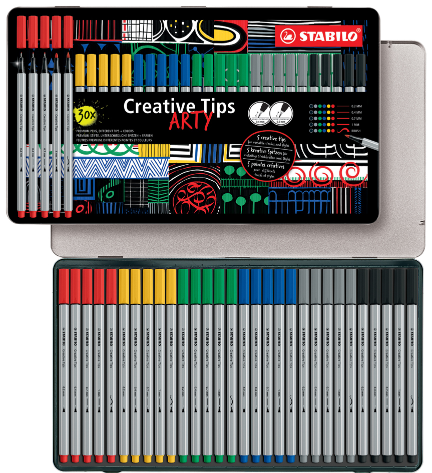 STABILO Kit créatif Creative Tips ARTY, étui métal de 30