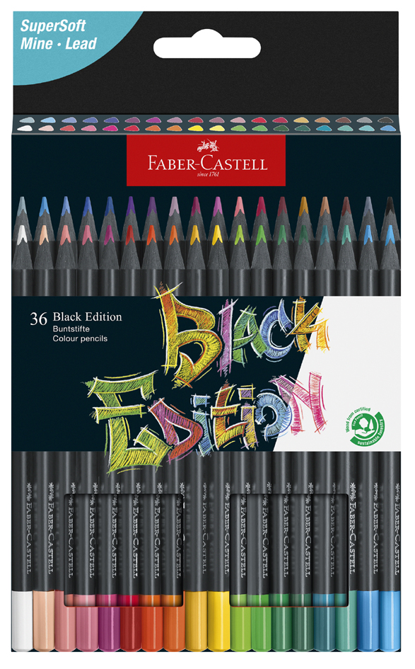 FABER-CASTELL Crayon de couleur Black Edition, étui de 36
