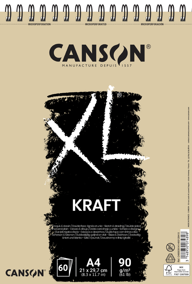 CANSON Bloc à croquis et études XL KRAFT, A3