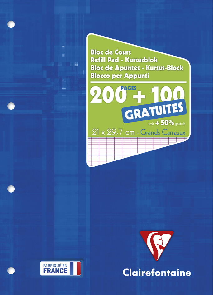 Bloc de cours, perforé, A4, séyès