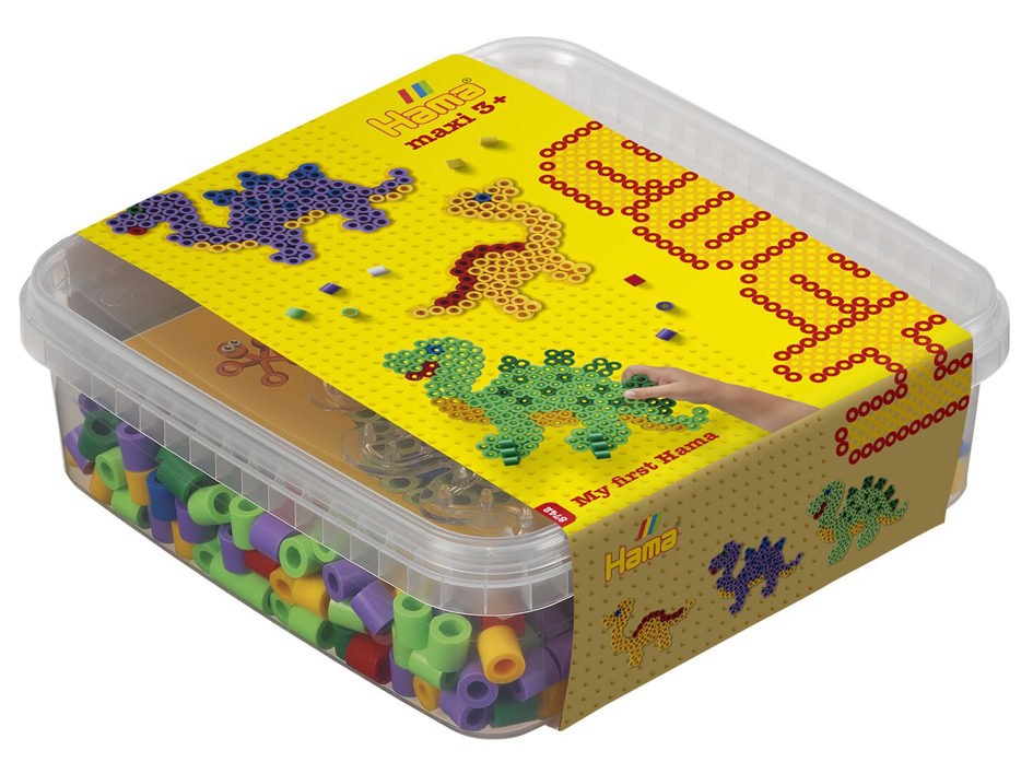 Hama Perles à repasser maxi + plaque 'dinosaure', en boîte