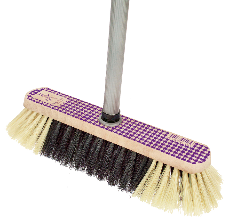 Balai en bois avec un manche, avec un motif à carreaux - lilas