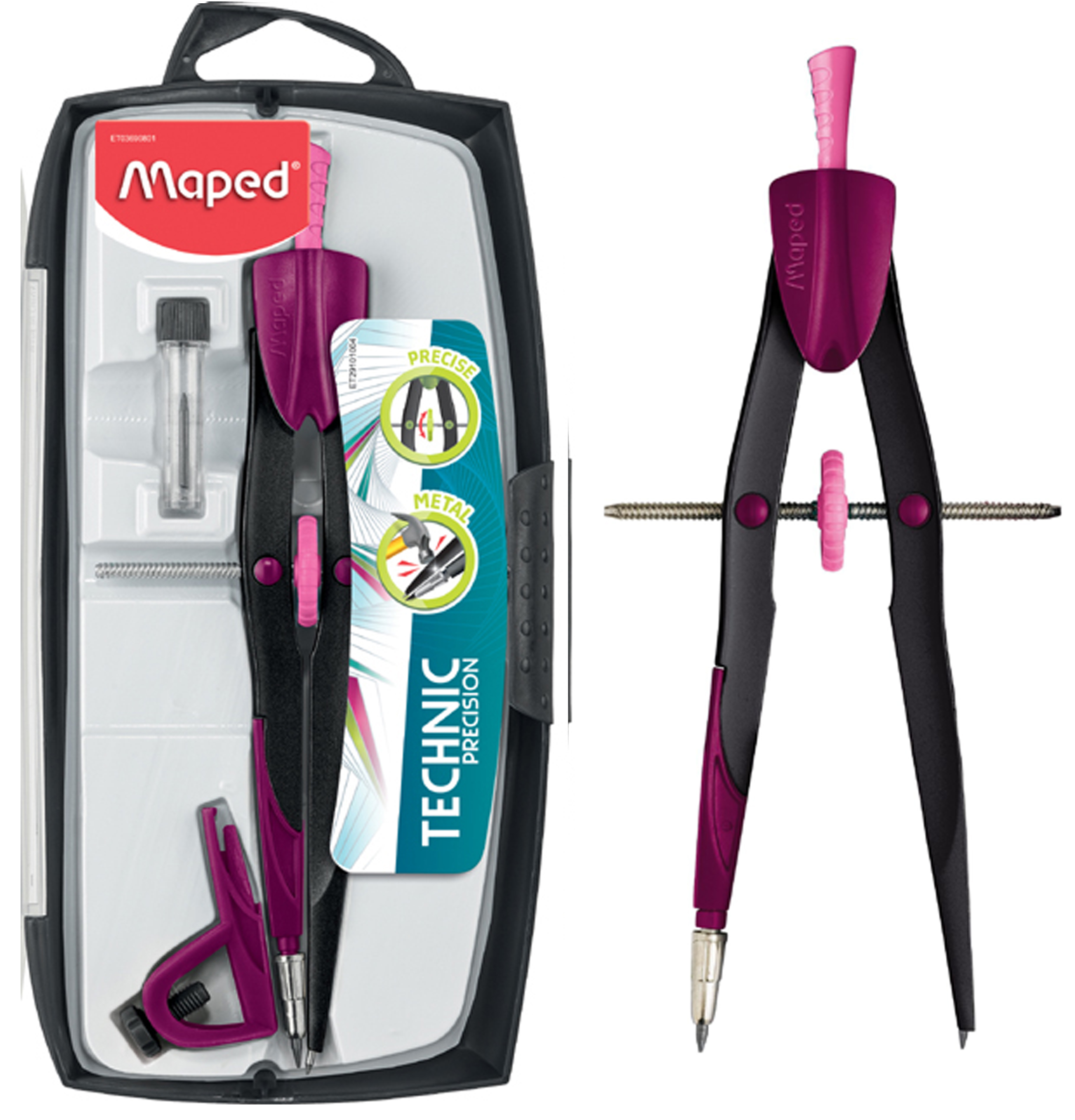 Coffret compas Technic Precision, 3 pièces, lilas