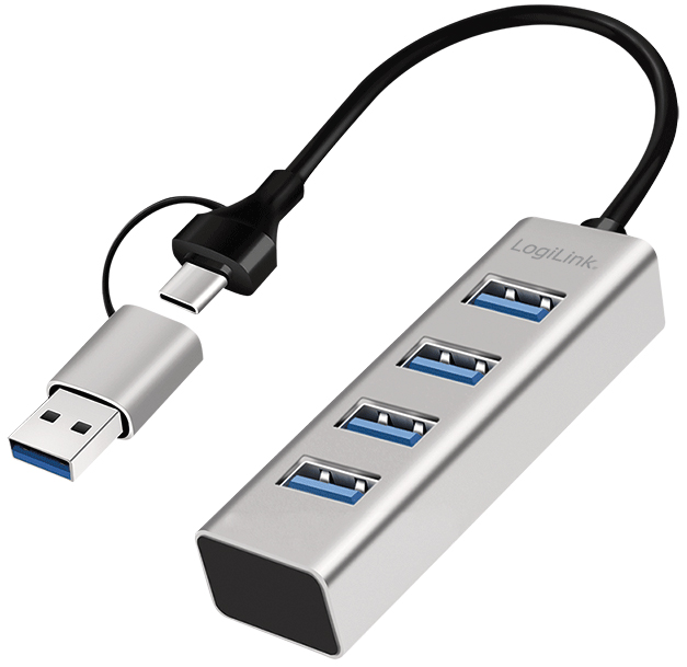 LogiLink Hub USB 3.0, 4 ports, 4x USB-A, argent