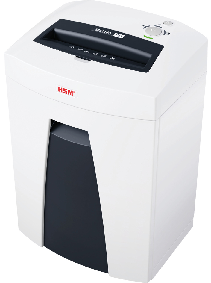 HSM Destructeur de documents SECURIO C18, particules: particules 3,9 x 30 8 - 9 feuilles P-4 / T-4 / E-3 / F-1 25 litres blanc fiche Euro