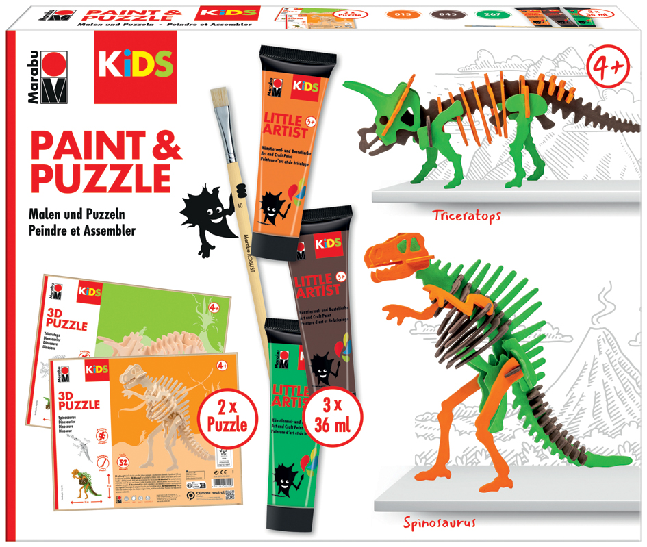Marabu KiDS Kit peinture & puzzle Little Artist, dinos