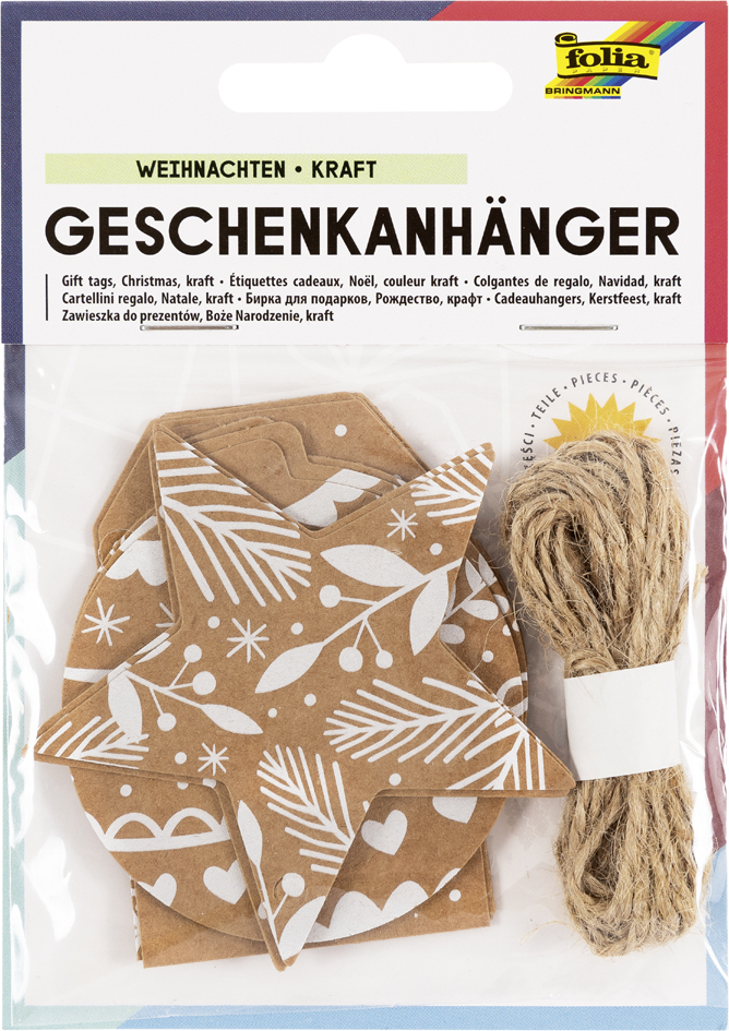 folia Etiquette cadeau 'Noël papier kraft', avec ficelle