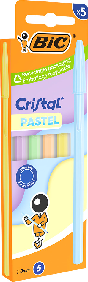 BIC Stylo à bille Cristal Pastel, assorti, blister de 10