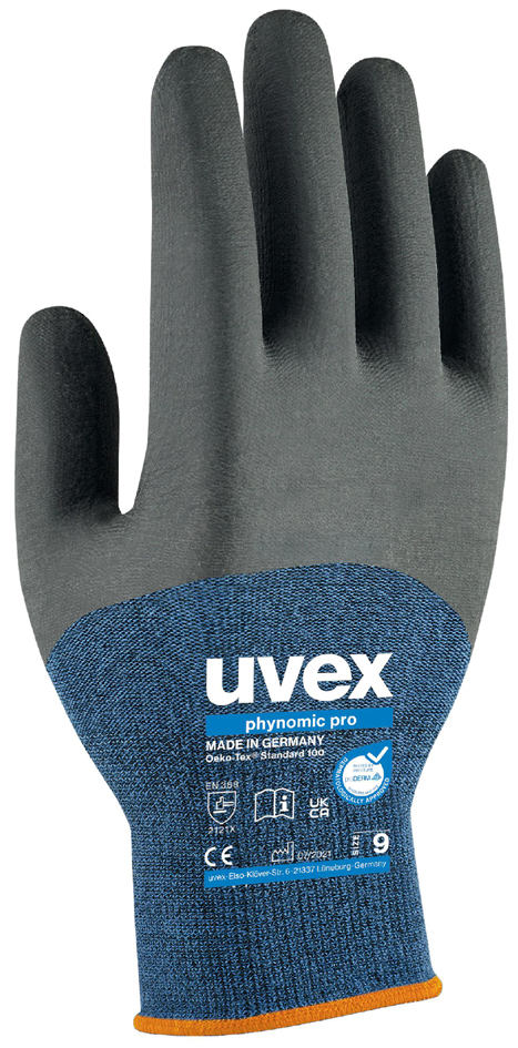 uvex Gants de travail phynomic pro, bleu/anthracite, T.10