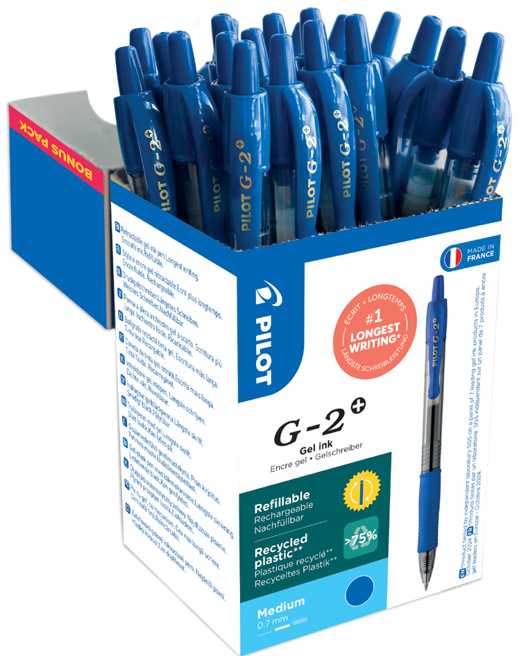 Stylo roller à encre gel G-2+ 07 - VALUE PACK, bleu, contenu