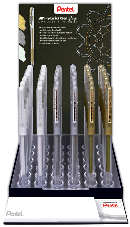 Pentel Roller gel K118, or et argent, présentoir de 72