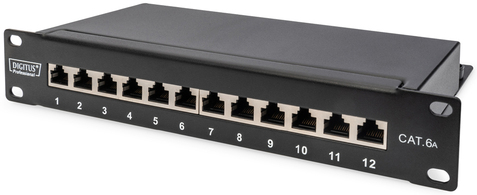 DIGITUS Panneau de brassage 10' Cat.6A, blindé, 12 ports, 1U