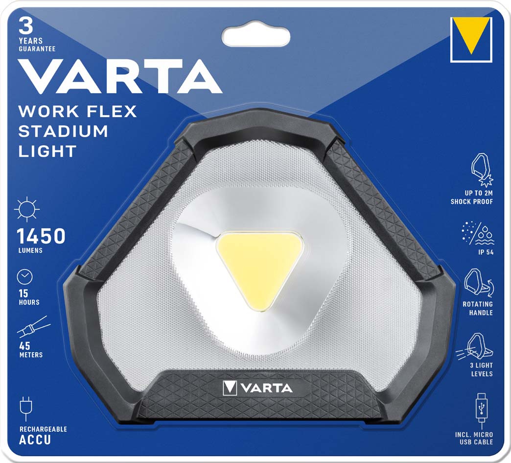 VARTA Lampe de travail rechargeable Work Flex Stadium Light