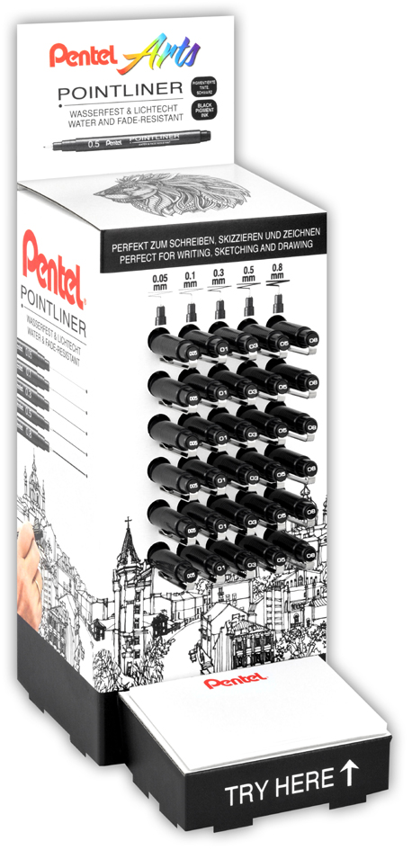 Pentel Feutre technique permanent Pointliner, présentoir