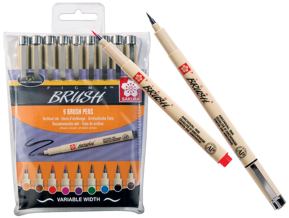 SAKURA Stylo pinceau PIGMA BRUSH, étui de 9, assorti