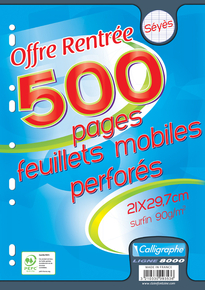 Feuillets mobiles perforés, A4, 500 pages