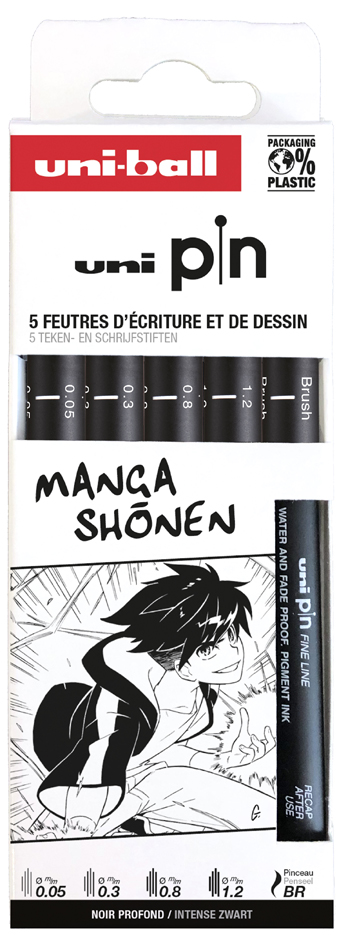uni-ball Feutre technique PIN 'Manga Shonen' PF, set de 5