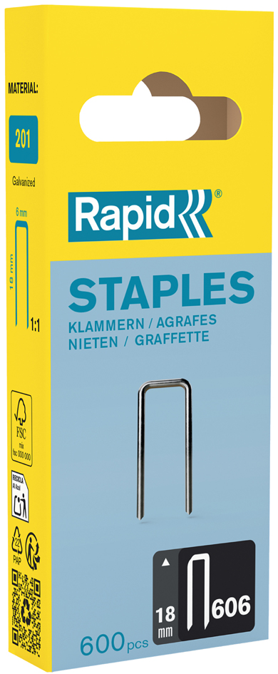 Rapid Agrafe à dos étroit no. 606, 18 mm, petit paquet