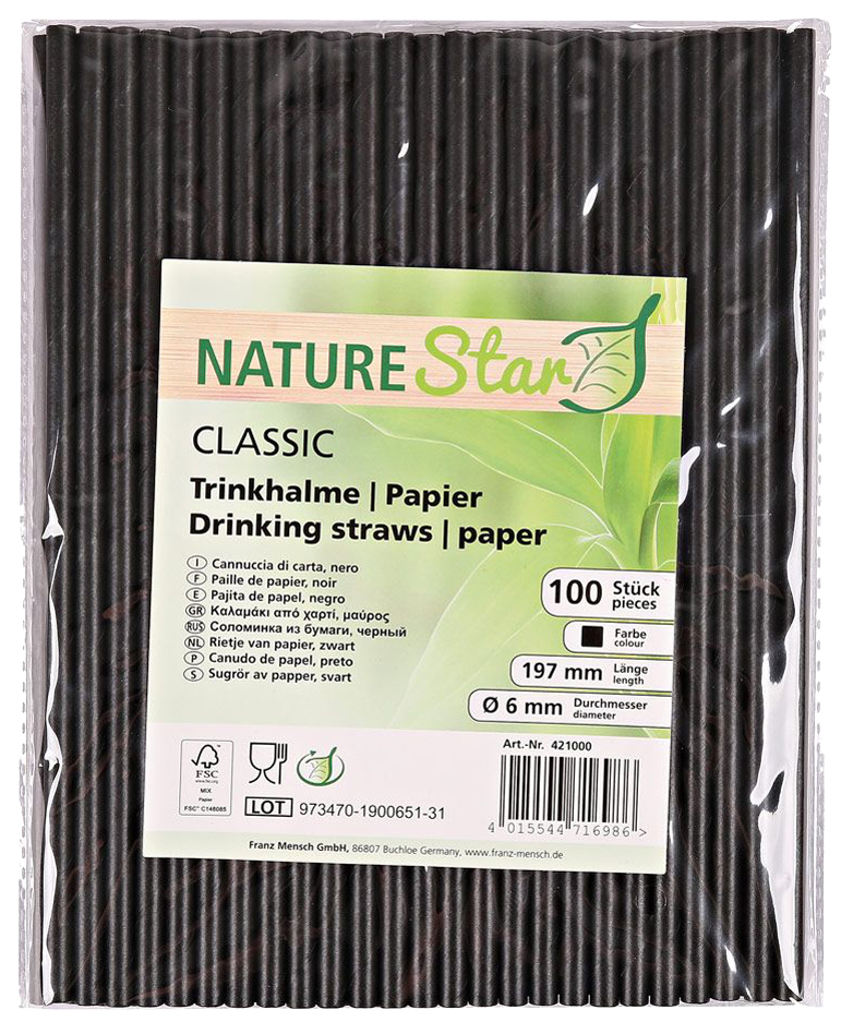 NATURE Star Paille en papier CLASSIC, 197 mm, noir