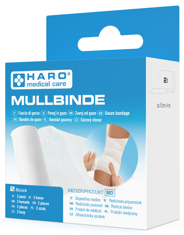 HARO Bande de gaze élastique, blanc, 60 mm x 4,0 m, set de 2
