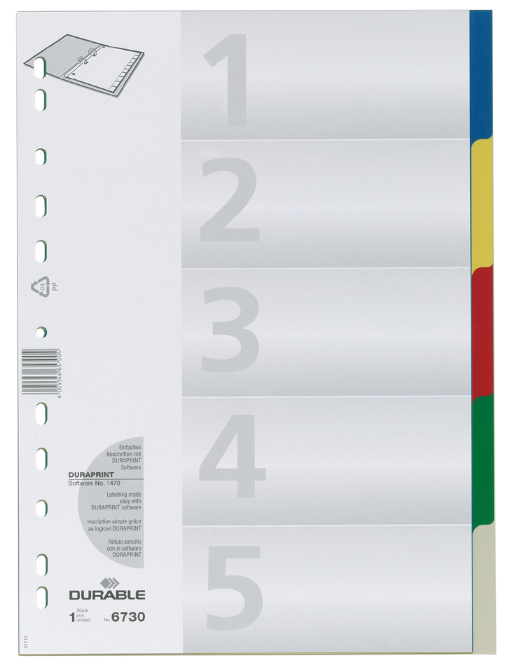 DURABLE Intercalaires en plastique, A4, PP, 5 touches