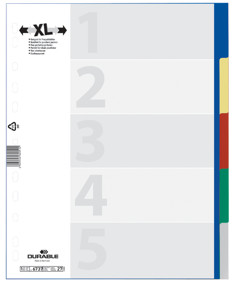 DURABLE Intercalaires en plastique, A4, PP, 5 touches