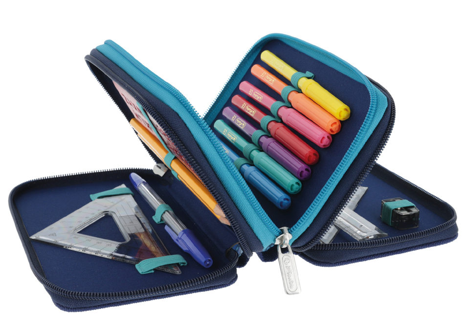 Étui scolaire TriCase "Dip Dye Blue", ouvert