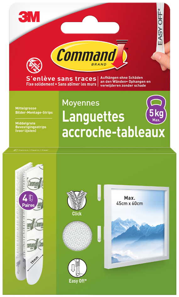 3M Command Languettes accroche-tableaux, taille: M, blanc