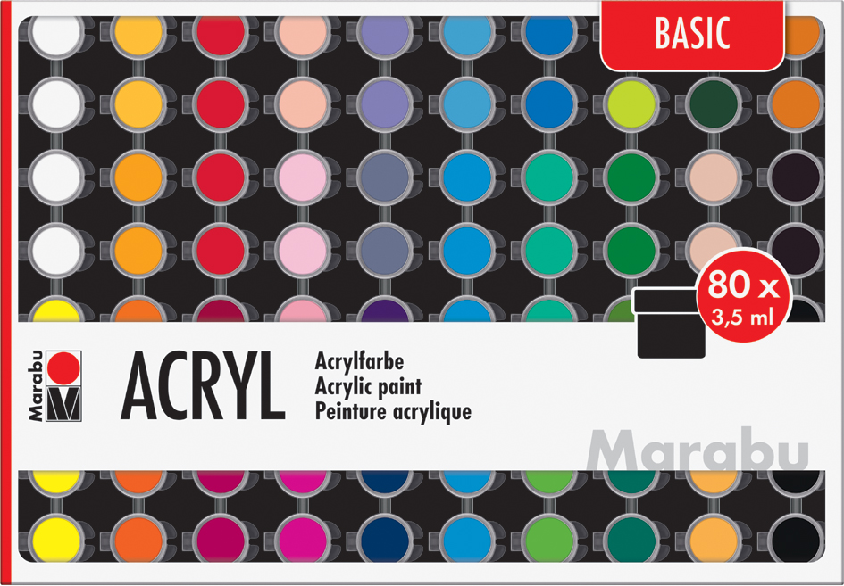 Marabu Set de peinture acrylique 'BASIC', 80 x 3,5 ml
