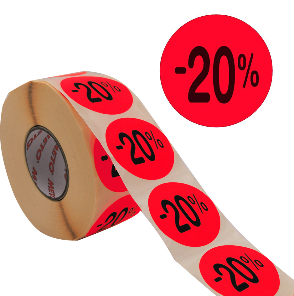 METO Étiquette promotionnelle '-20%', rond, rouge fluo