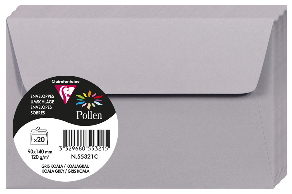 Pollen by Clairefontaine Enveloppes 90 x 140 mm, gris koala