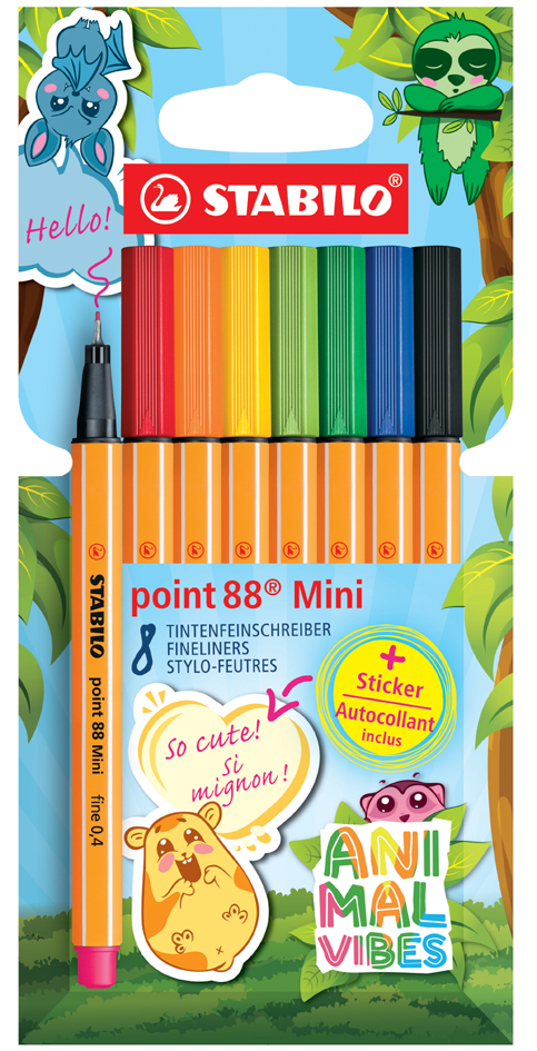 STABILO Feutre fin point 88 Mini Animal Vibes, étui de 8