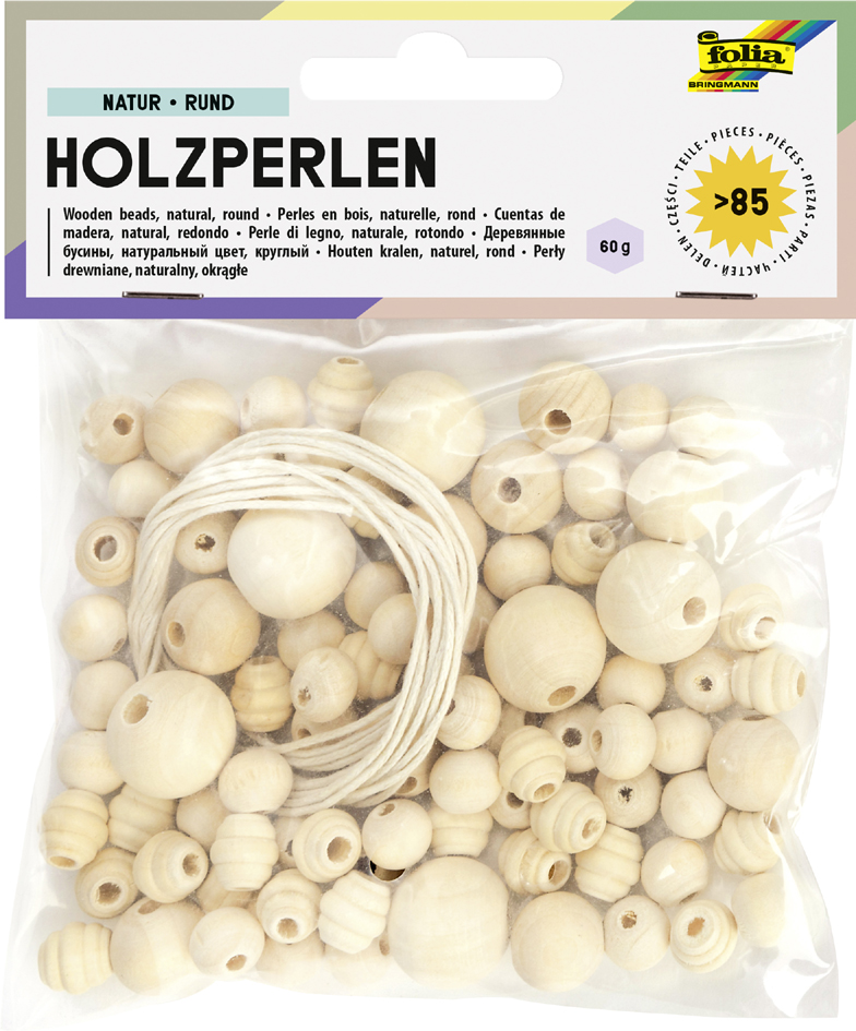 folia Perles en bois 'Nature', rond, assorti en 4 taillles