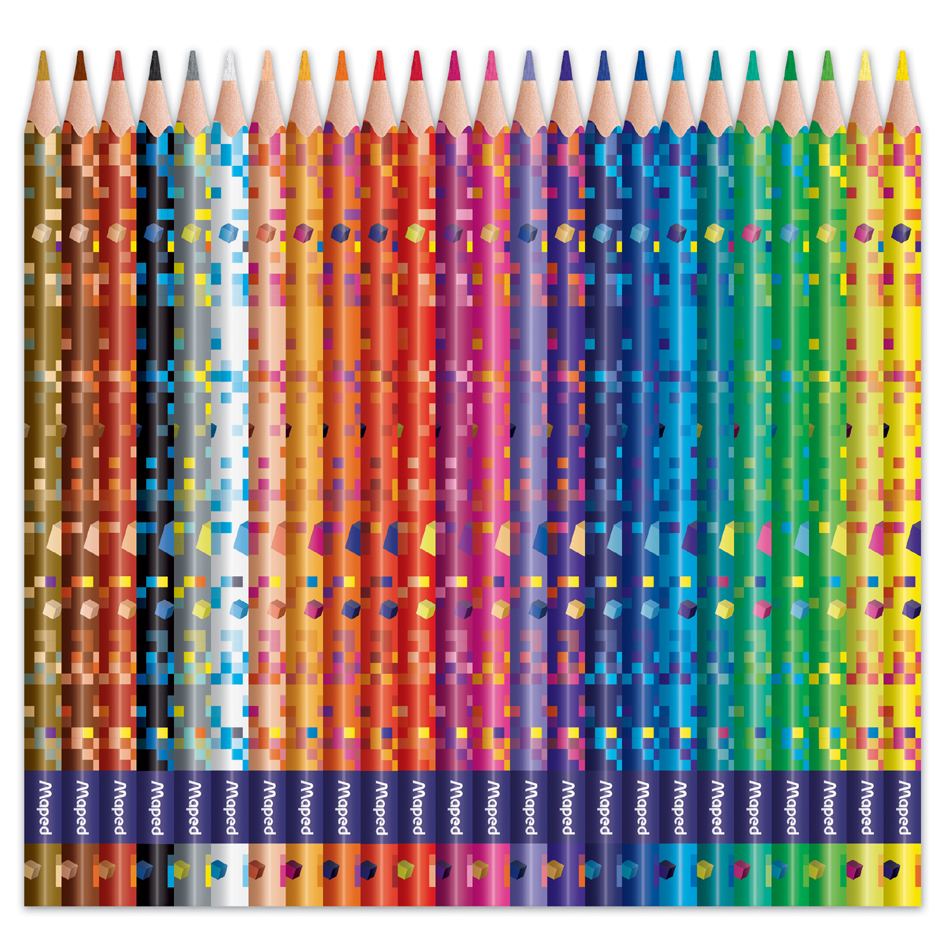 Crayon de couleur triangulaire PIXEL PARTY, 24 couleurs