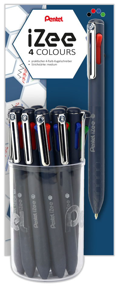 Stylo à bille rétractable 4 couleurs iZee, bleu foncé