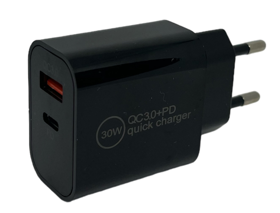 IWH Chargeur secteur USB-C, 1 USB-A / 1 USB-C, 30 W, noir