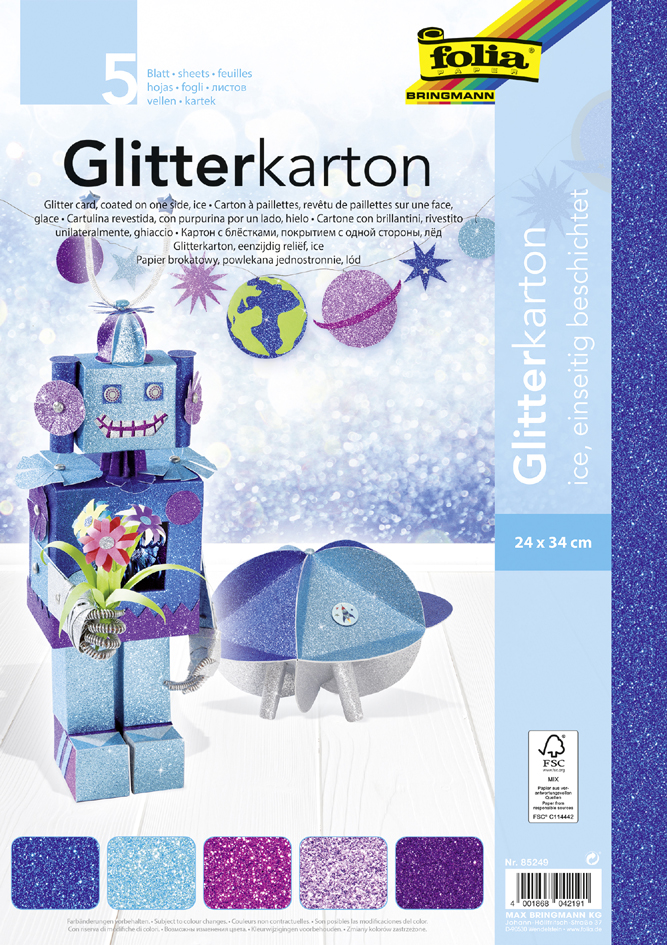 folia Carton à paillettes 'Ice', 240 x 340 mm, 300 g/m2