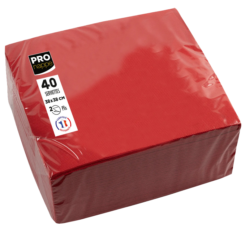 PROnappe Serviette de table jetable, 380 x 380 mm, rouge