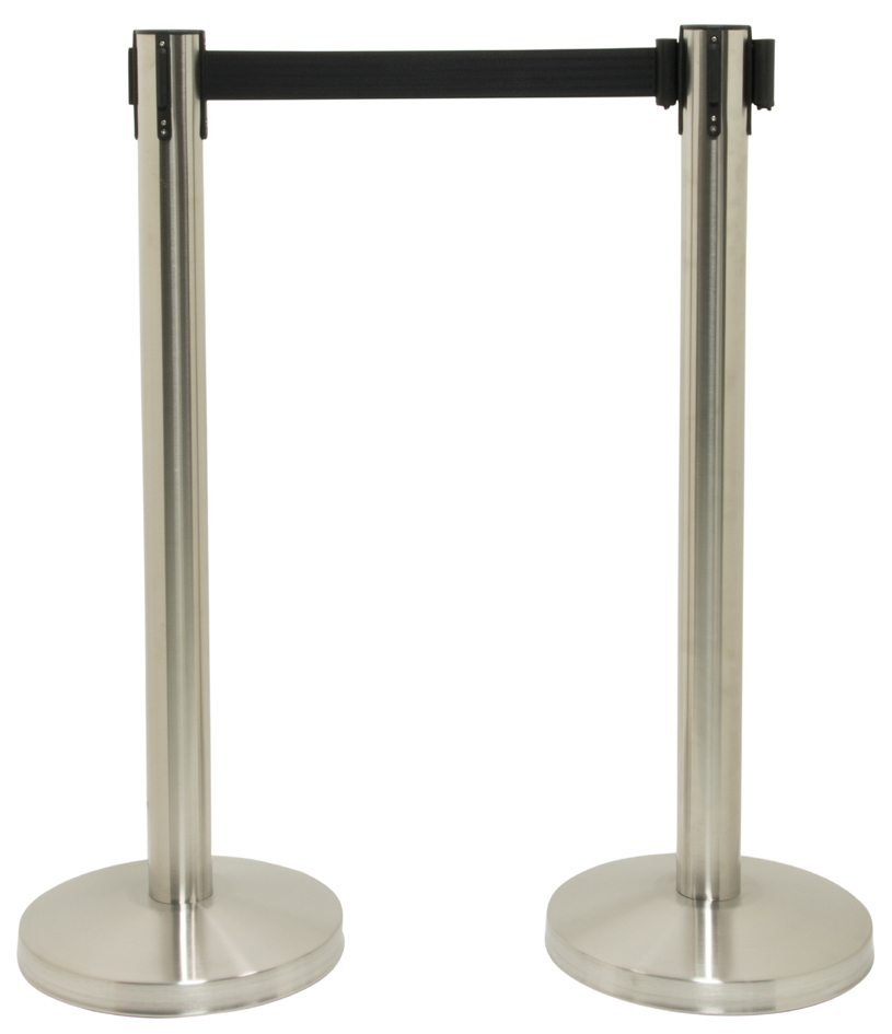 Securit Set de 2 poteaux d'accueil RETRACTABLES, chrome/noir