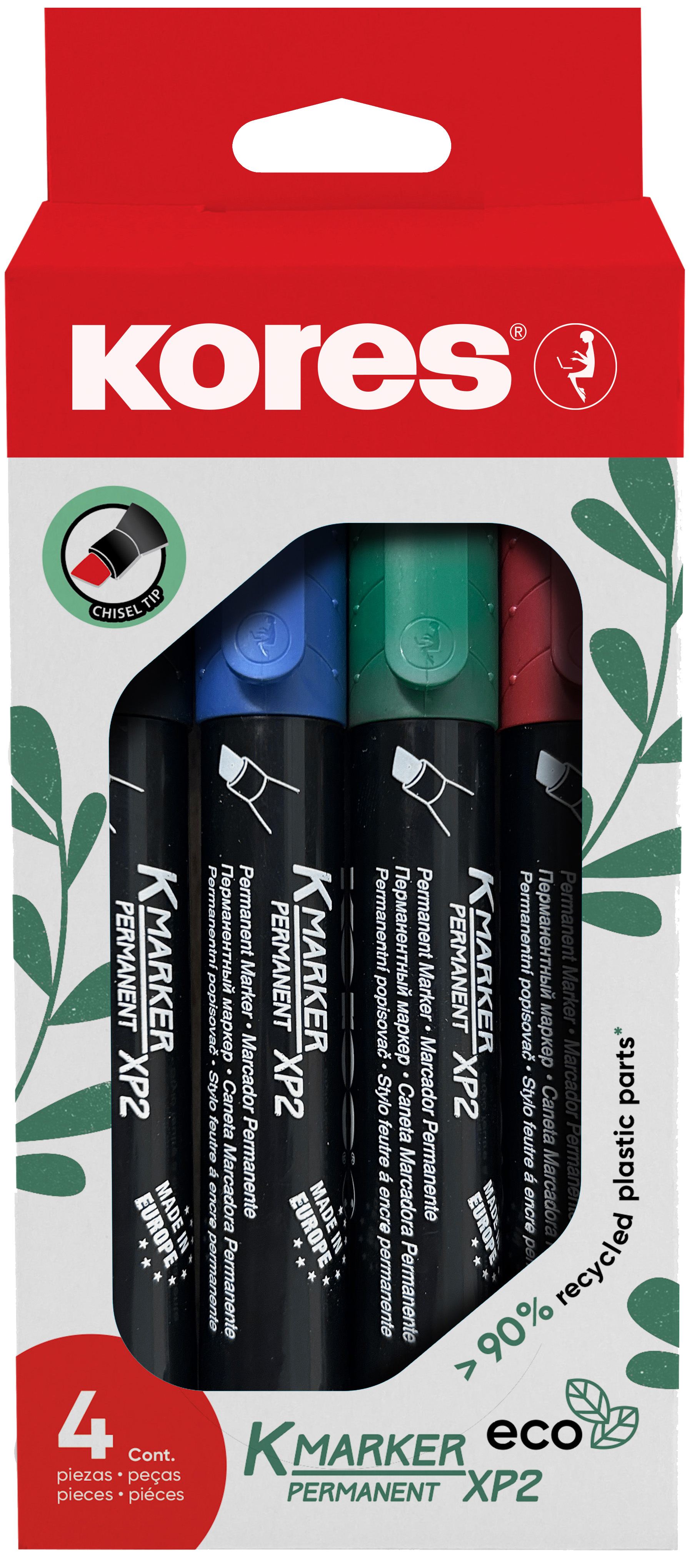 Kores Marqueur permanent 'ECO XP2', pointe biseautée, étui