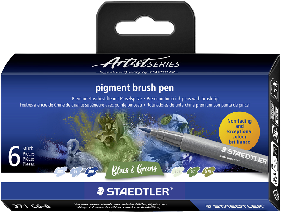 STAEDTLER Feutre pigment brush pen 'Blues & Greens'