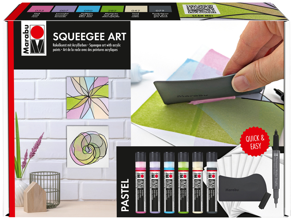 Marabu Kit acrylique Acryl Color Squeegee Art Pastel