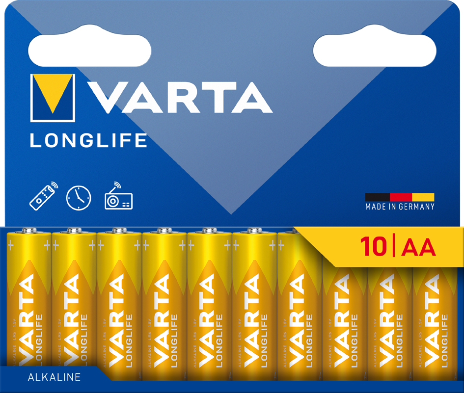 VARTA Pile alcaline 'LONGLIFE', Mignon AA, pack de 10
