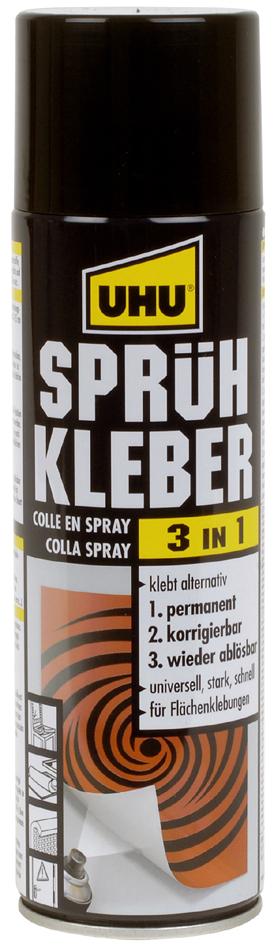 UHU Colle en spray 3 en 1, redécollable, spray de 500 ml