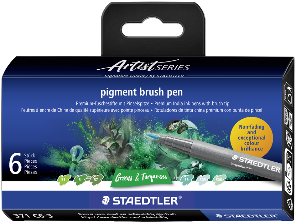 STAEDTLER Feutre pigment brush pen 'Greens & Turquoises'