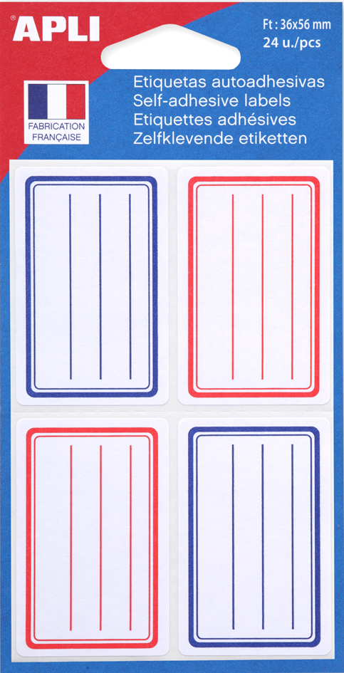 APLI Etiquettes pour livre, 36 x 56 mm, lignées, blanc/bleu