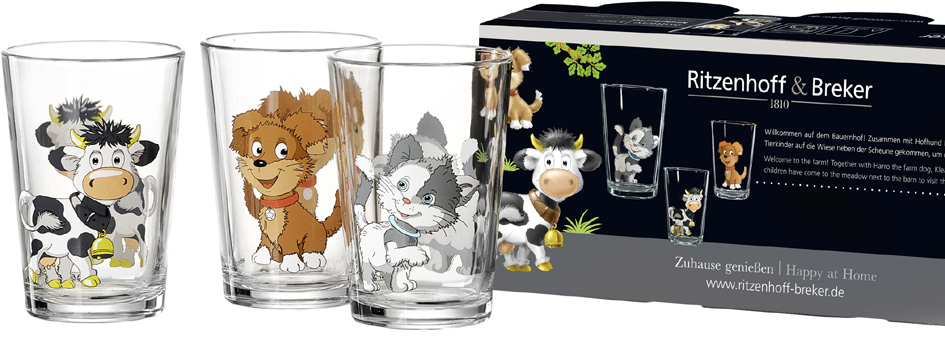 Ritzenhoff & Breker Verre ANIMAUX DE LA FERME, set de 3