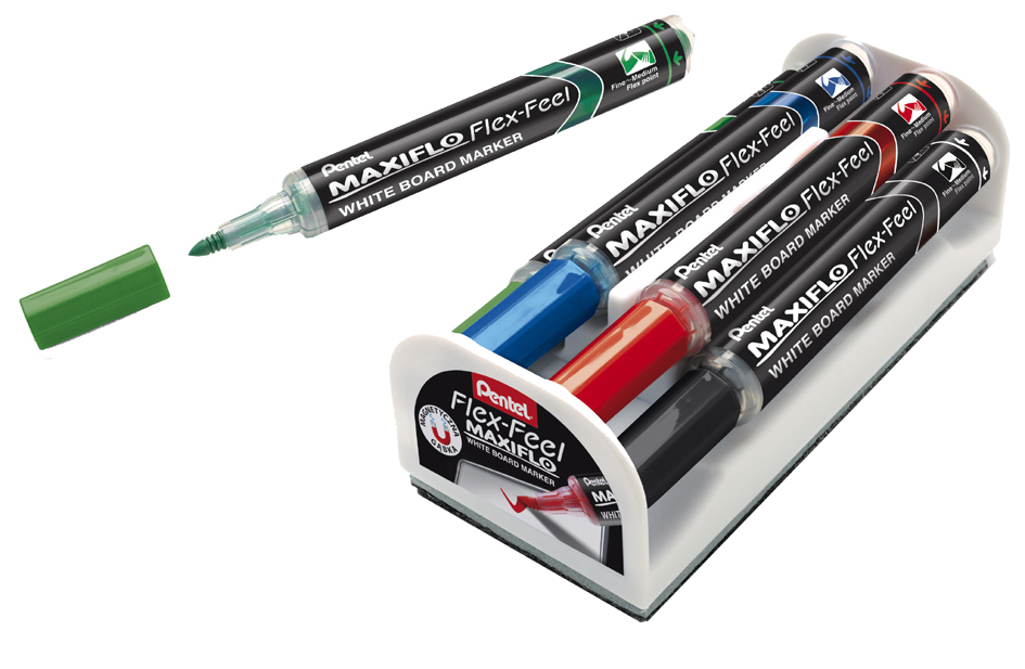 Pentel Marqueur pour tableau blanc Maxiflo Flex-Feel, kit 4