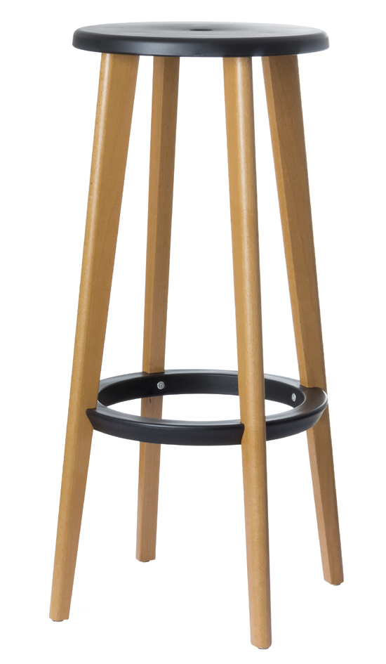 PAPERFLOW Tabouret de bar 'WOODY', set de 2, noir